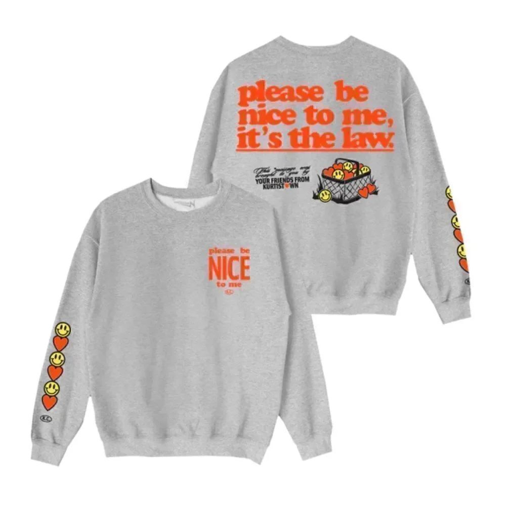 KURTISTOWN
CREWNECK SWEATSHIRT “PLEASE BE NICE” NEW IN TAG BAG ASH GREY